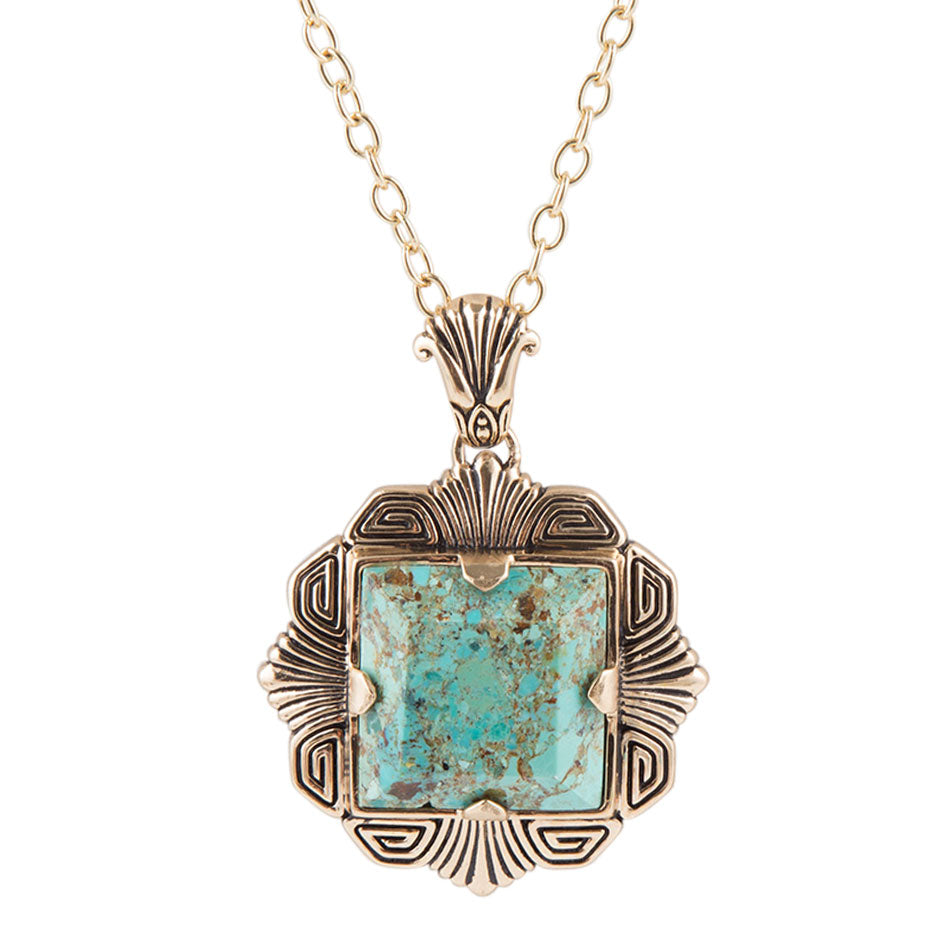 Blue Turquoise Square Golden Pendant Necklace | Necklaces | Wiccan Center