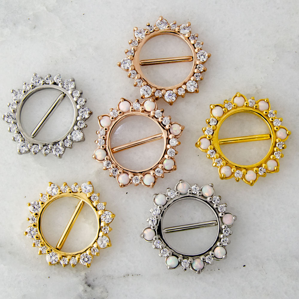 14G Alternating Gemstone or Opal Nipple Shield | Body Jewelry | Wiccan Center