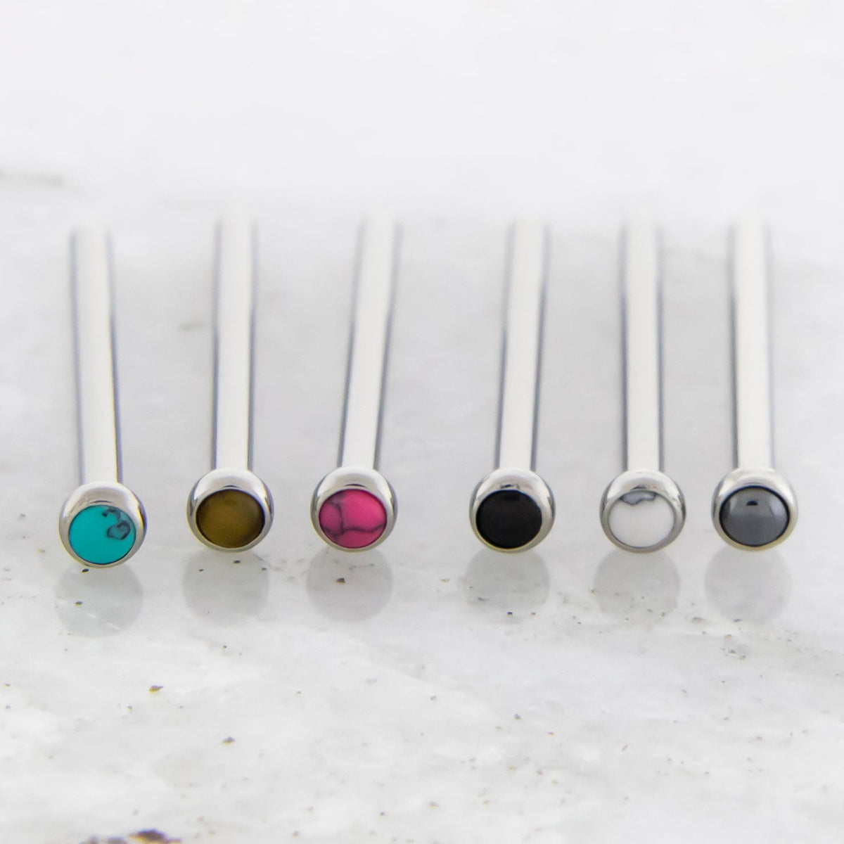 Steel Bezel Set Natural Stone Cabochon Nose Pins | Body Jewelry | Wiccan Center