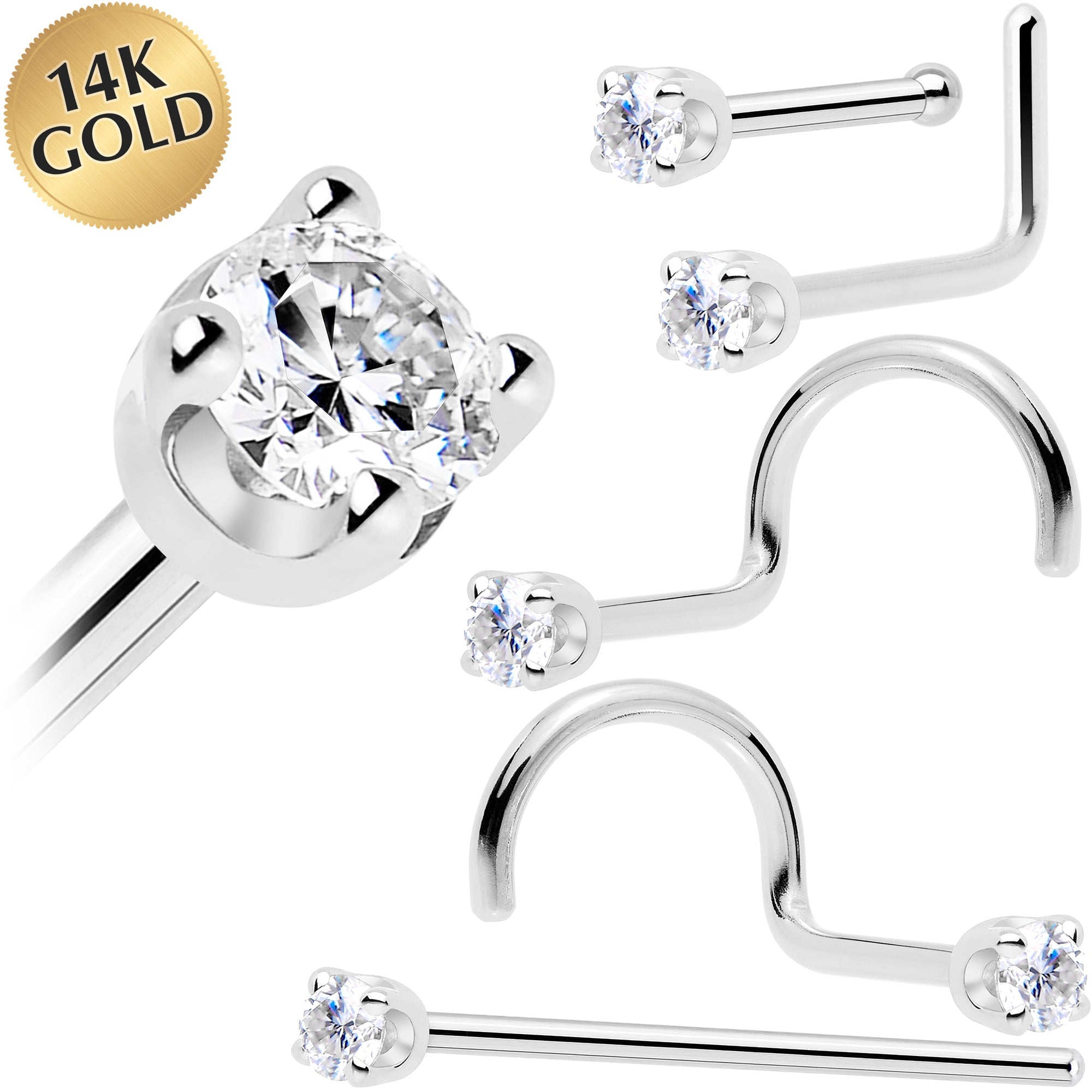 Solid 14K White Gold 2mm Genuine Diamond Nose Ring | NOSE RING Screw | Wiccan Center