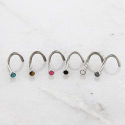 Steel Bezel Set Natural Stone Cabochon Nose Screw | Body Jewelry | Wiccan Center