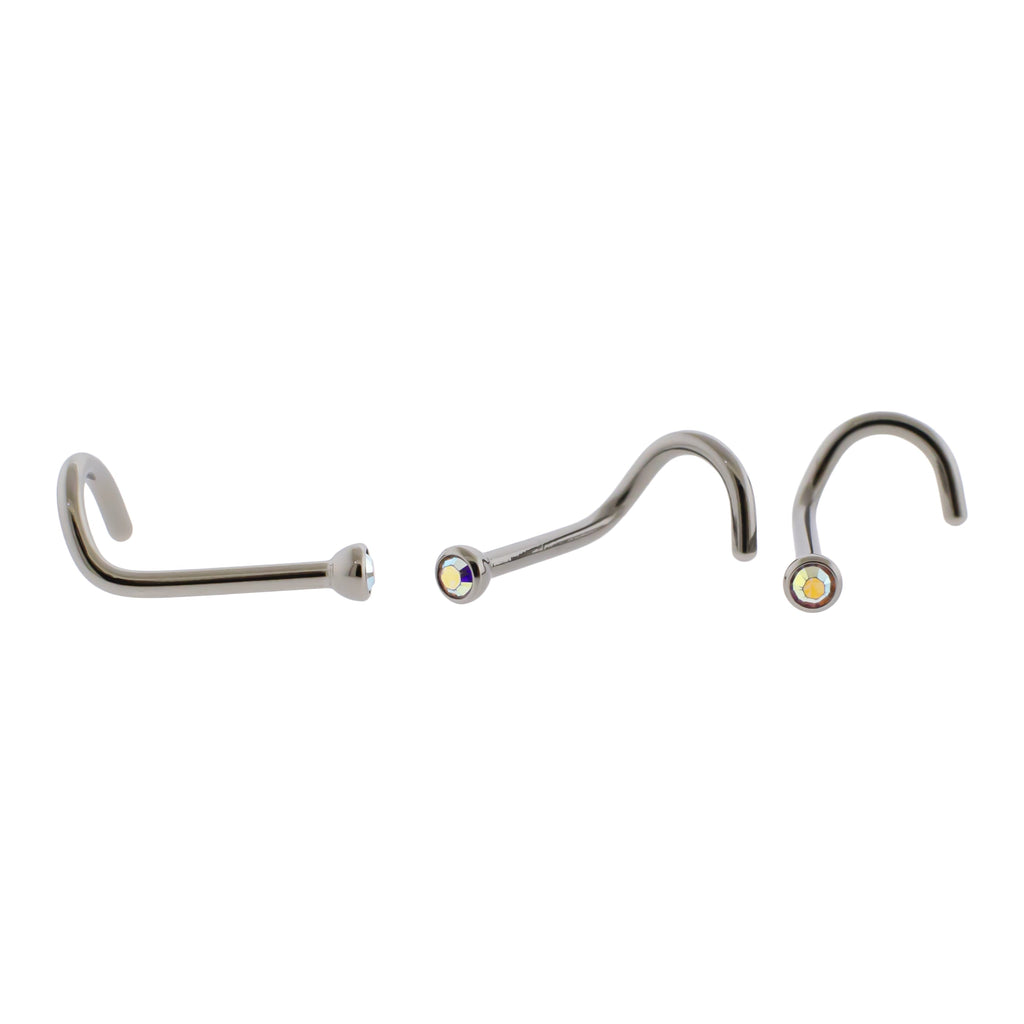 Steel Bezel Set Nose Screw With Premium Crystals | Body Jewelry | Wiccan Center