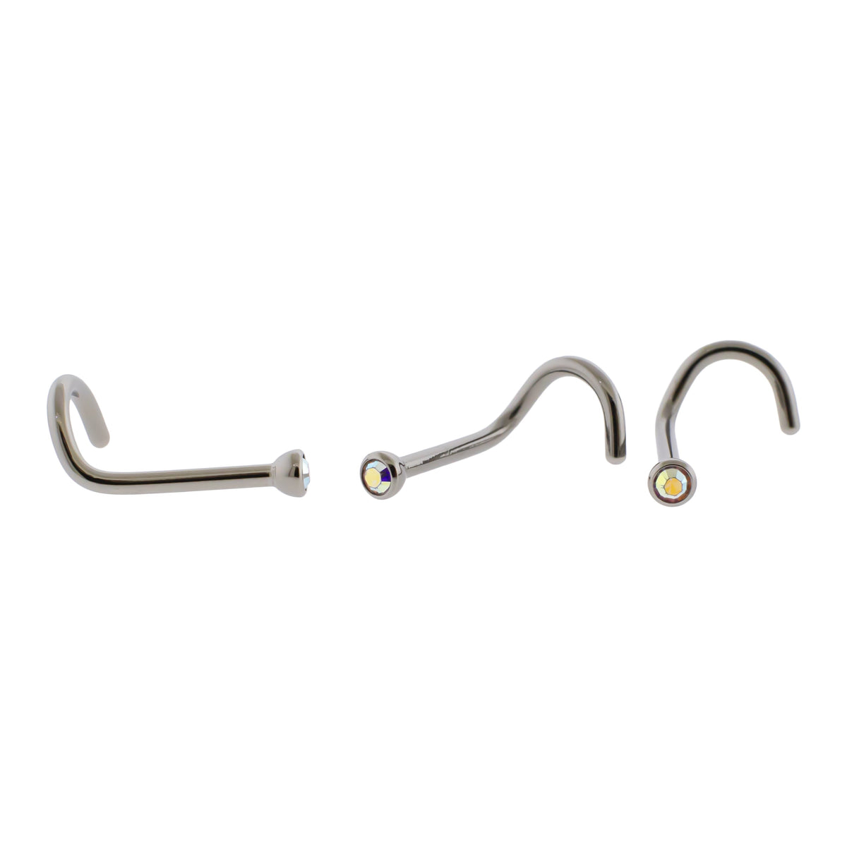 Steel Bezel Set Nose Screw With Premium Crystals | Body Jewelry | Wiccan Center