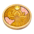 Laser Etched Wood Round Incense Holder - Namaste w/ Rose Quartz Inlay | Incense Burner | Wiccan Center