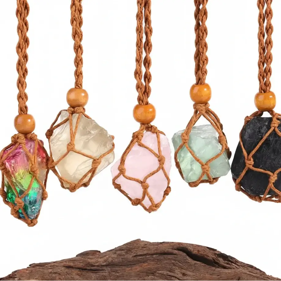 Natural Crystal Healing Necklace – Raw Gemstone Pendant Adjustable Cord for Women & Men