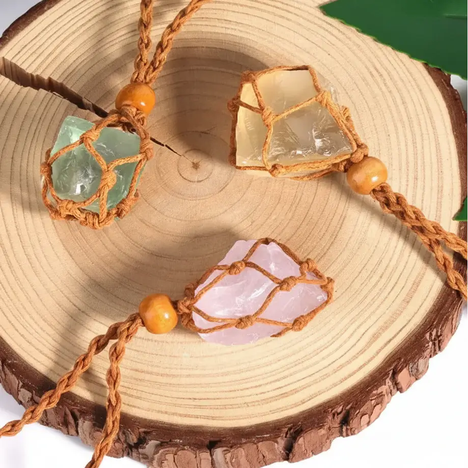 Natural Crystal Healing Necklace – Raw Gemstone Pendant Adjustable Cord for Women & Men
