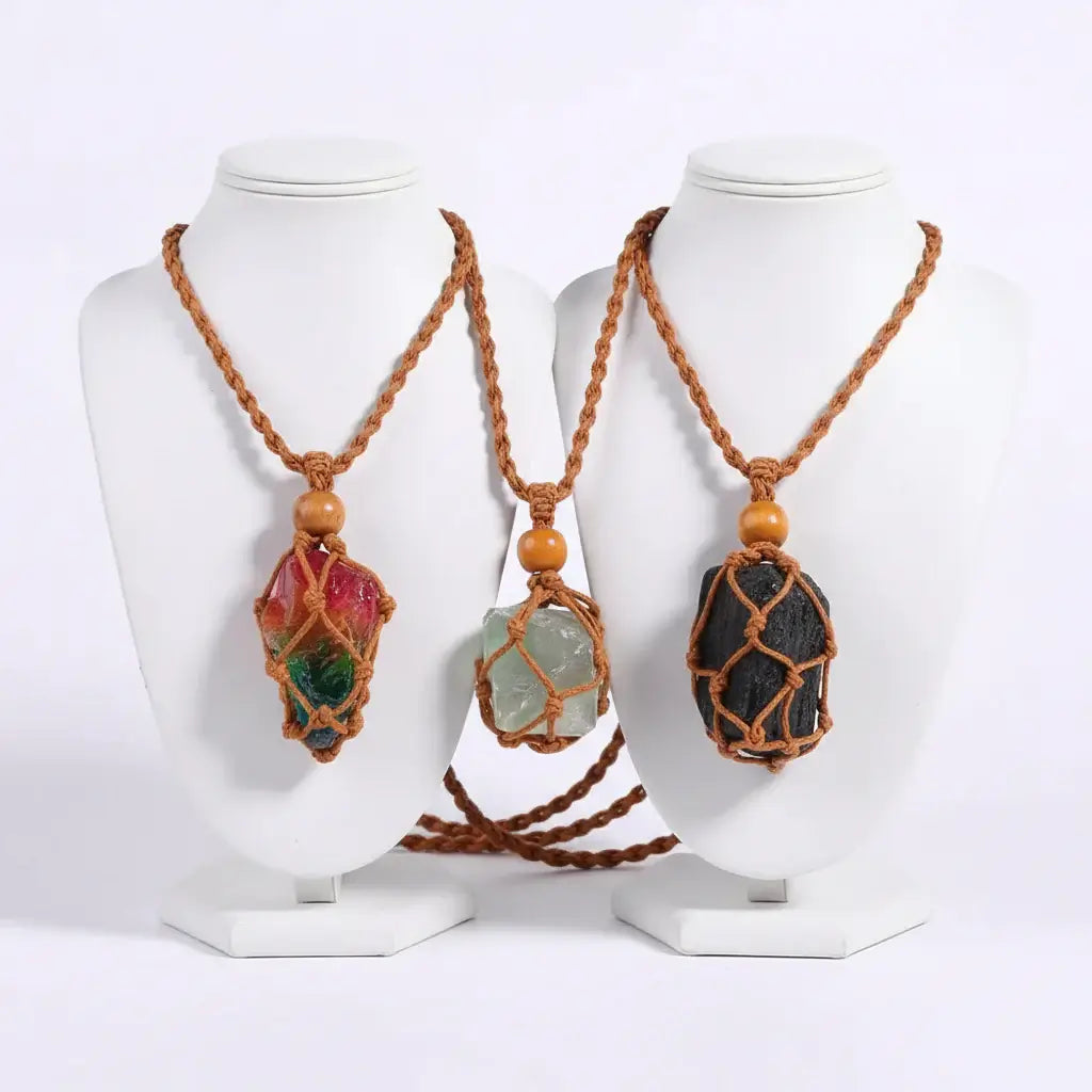 Natural Crystal Healing Necklace – Raw Gemstone Pendant Adjustable Cord for Women & Men