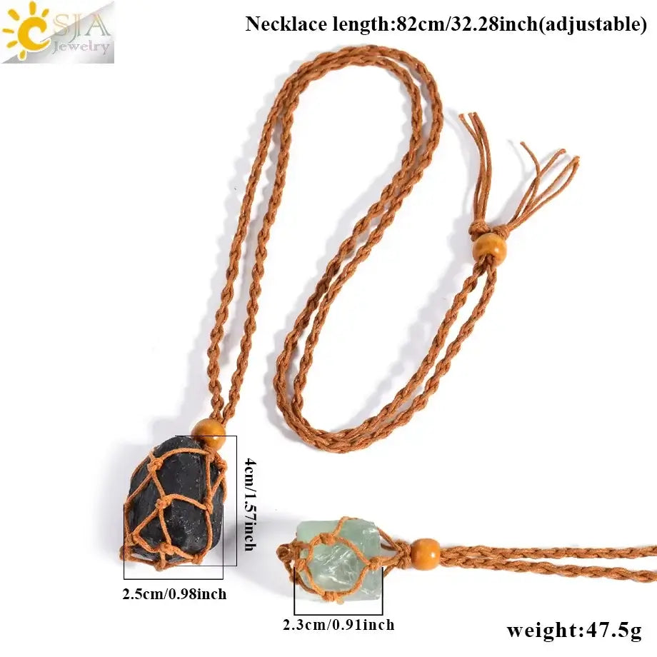 Natural Crystal Healing Necklace – Raw Gemstone Pendant Adjustable Cord for Women & Men