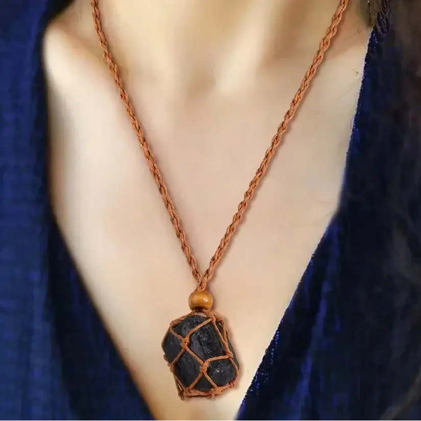 Natural Crystal Healing Necklace – Raw Gemstone Pendant Adjustable Cord for Women & Men