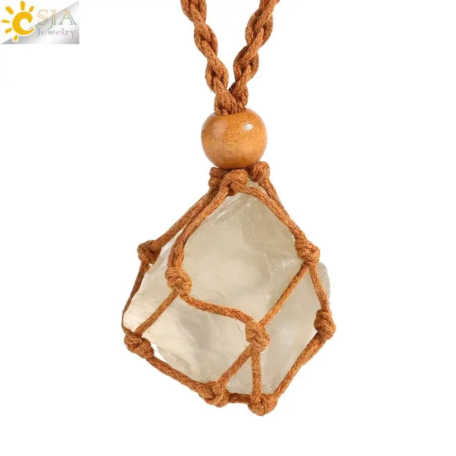 Natural Crystal Healing Necklace – Raw Gemstone Pendant Adjustable Cord for Women & Men