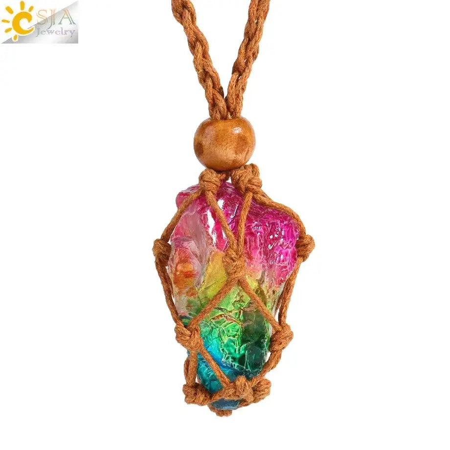 Natural Crystal Healing Necklace – Raw Gemstone Pendant Adjustable Cord for Women & Men