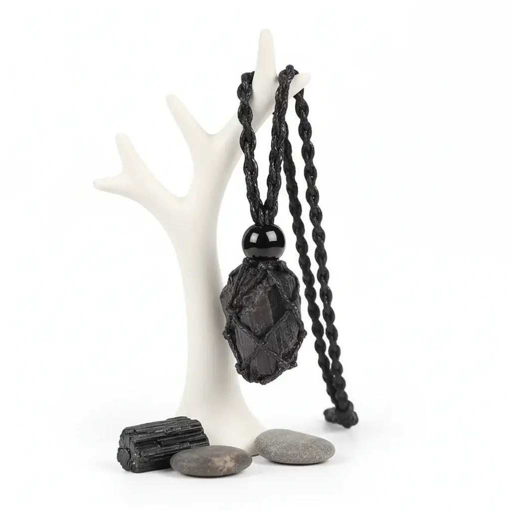 Natural Gemstone Crystal Necklace – Handwoven Stone Holder Adjustable Cord Pendant for Women & Men