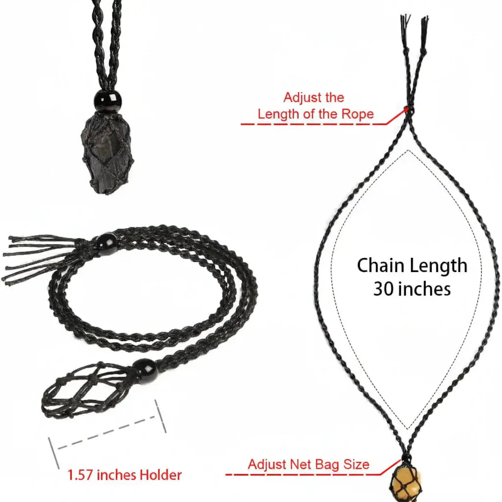 Natural Gemstone Crystal Necklace – Handwoven Stone Holder Adjustable Cord Pendant for Women & Men