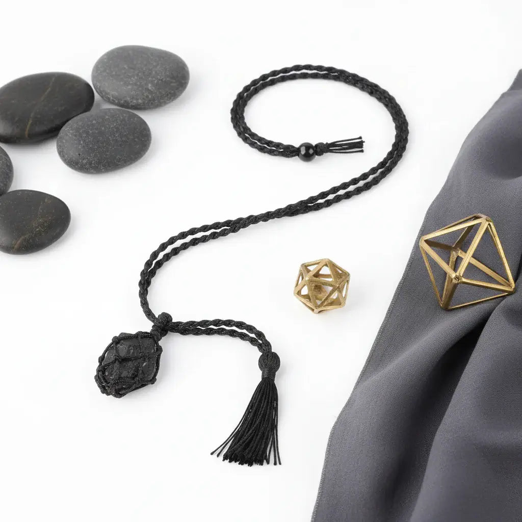 Natural Gemstone Crystal Necklace – Handwoven Stone Holder Adjustable Cord Pendant for Women & Men