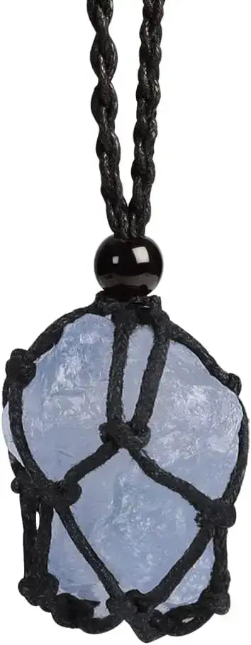 Natural Gemstone Crystal Necklace – Handwoven Stone Holder Adjustable Cord Pendant for Women & Men