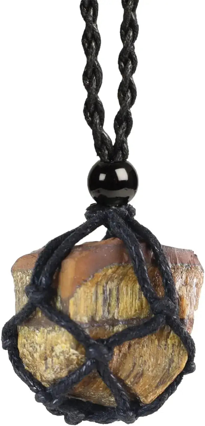 Natural Gemstone Crystal Necklace – Handwoven Stone Holder Adjustable Cord Pendant for Women & Men