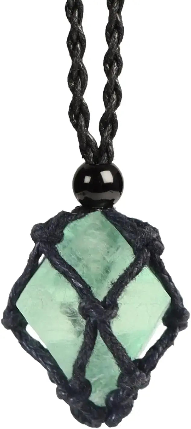 Natural Gemstone Crystal Necklace – Handwoven Stone Holder Adjustable Cord Pendant for Women & Men