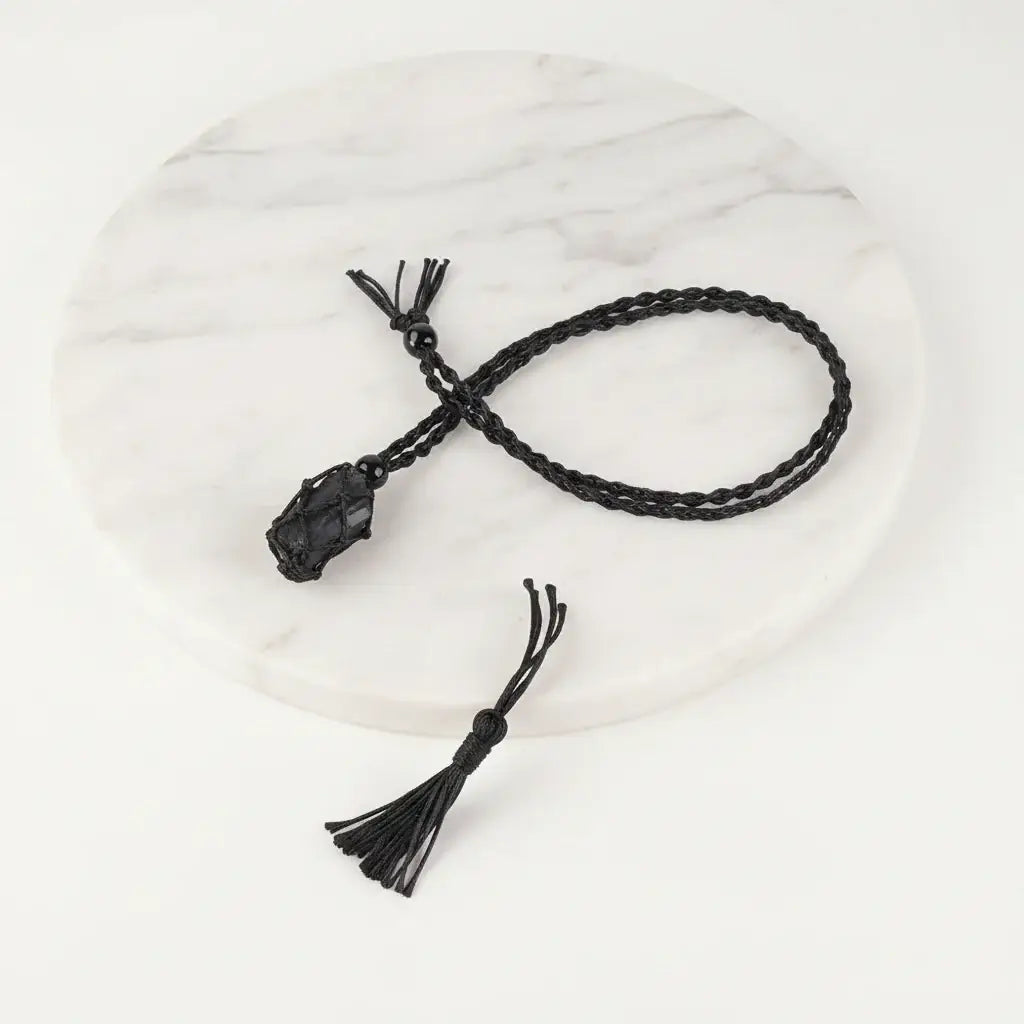 Natural Gemstone Crystal Necklace – Handwoven Stone Holder Adjustable Cord Pendant for Women & Men