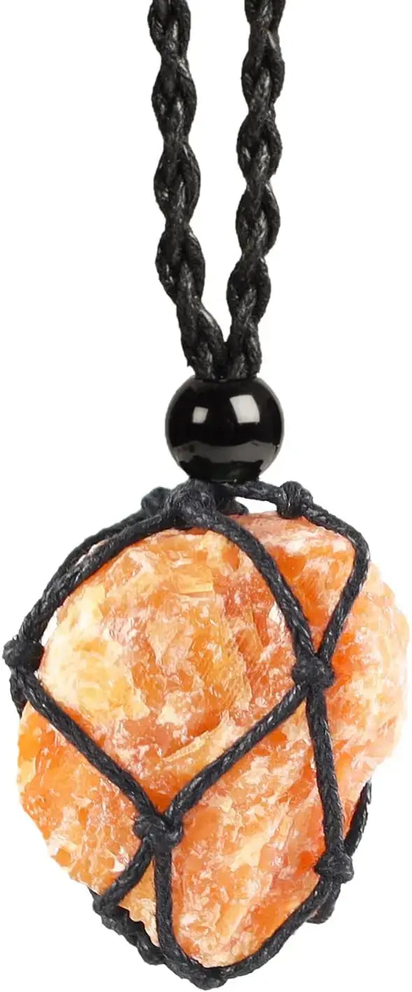 Natural Gemstone Crystal Necklace – Handwoven Stone Holder Adjustable Cord Pendant for Women & Men