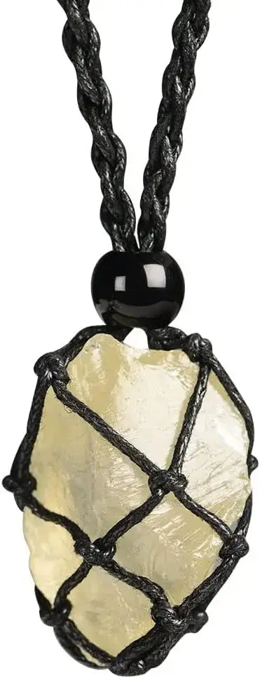 Natural Gemstone Crystal Necklace – Handwoven Stone Holder Adjustable Cord Pendant for Women & Men