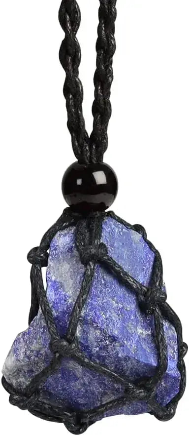 Natural Gemstone Crystal Necklace – Handwoven Stone Holder Adjustable Cord Pendant for Women & Men