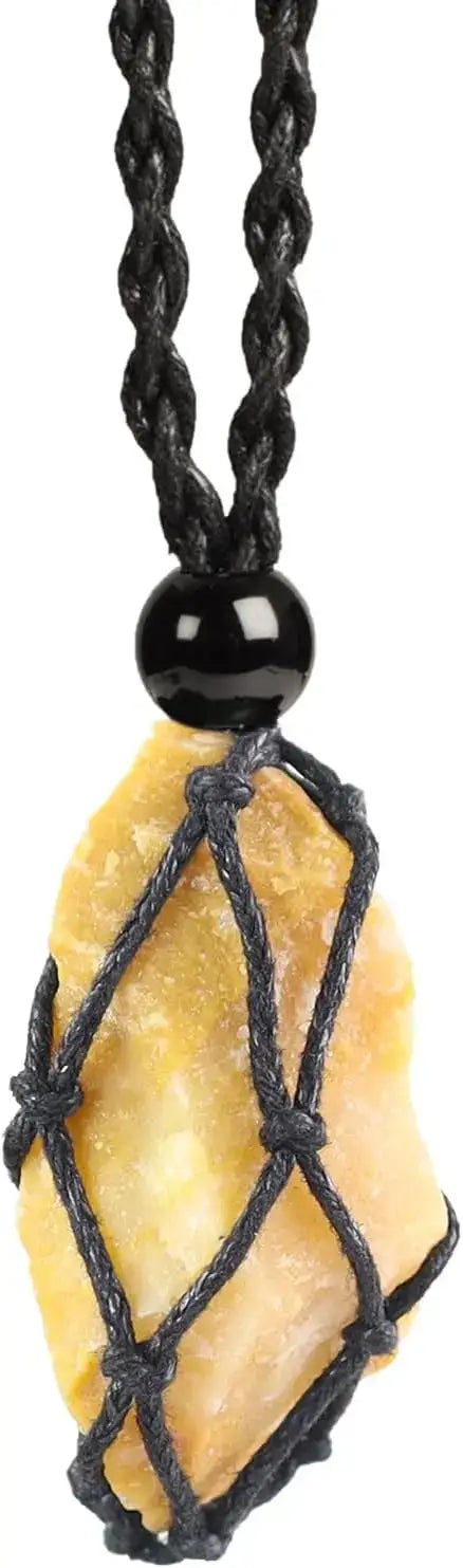 Natural Gemstone Crystal Necklace – Handwoven Stone Holder Adjustable Cord Pendant for Women & Men