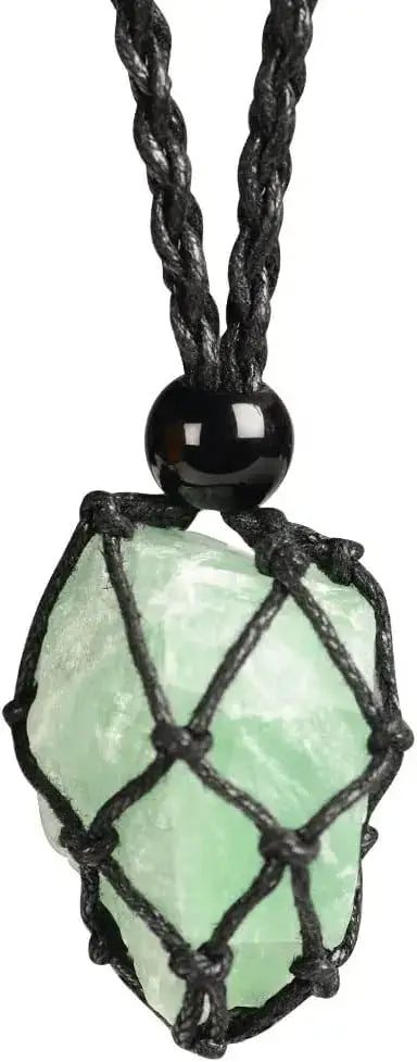 Natural Gemstone Crystal Necklace – Handwoven Stone Holder Adjustable Cord Pendant for Women & Men