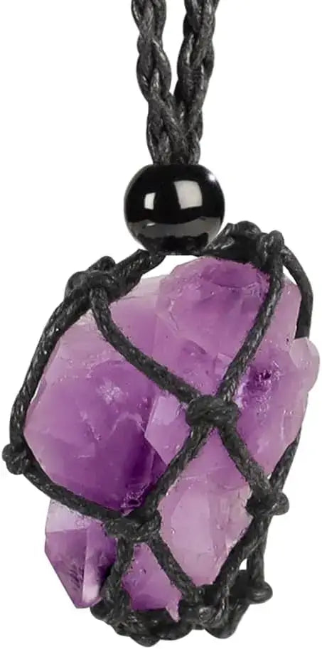 Natural Gemstone Crystal Necklace – Handwoven Stone Holder Adjustable Cord Pendant for Women & Men