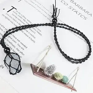 Natural Gemstone Crystal Necklace – Handwoven Stone Holder Adjustable Cord Pendant for Women & Men