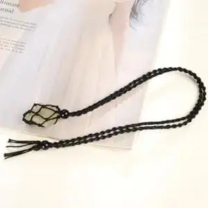 Natural Gemstone Crystal Necklace – Handwoven Stone Holder Adjustable Cord Pendant for Women & Men