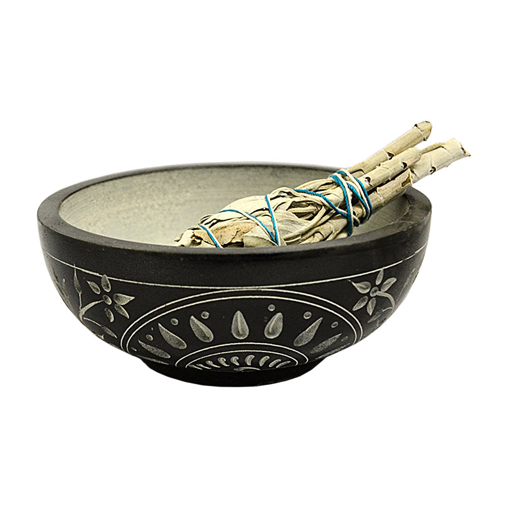 Natural Black Stone Carved Bowl | Cauldrons | Wiccan Center