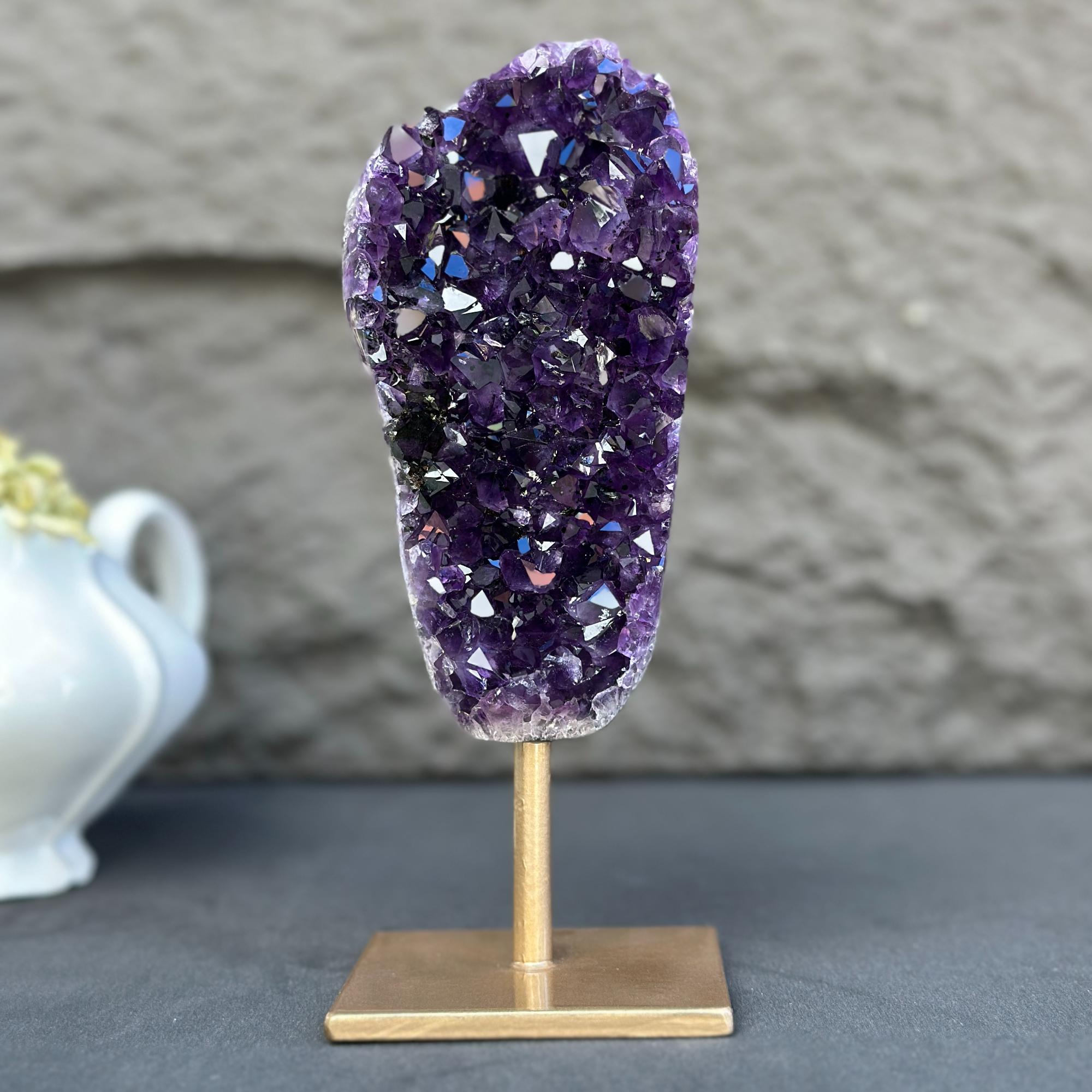 Natural Amethyst Galaxy Geode On Metal Stand | Stalactite Eye Display | Wiccan Center