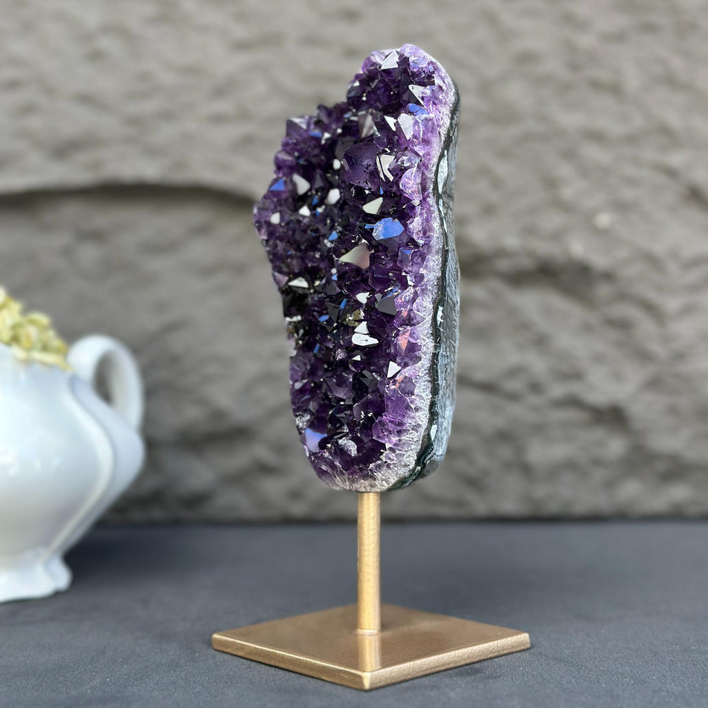 Natural Amethyst Galaxy Geode On Metal Stand | Stalactite Eye Display | Wiccan Center