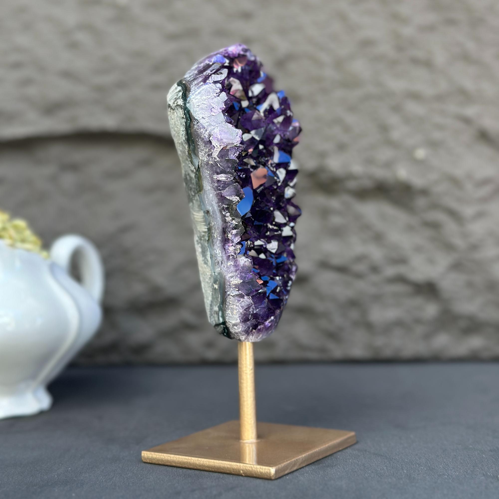 Natural Amethyst Galaxy Geode On Metal Stand | Stalactite Eye Display | Wiccan Center