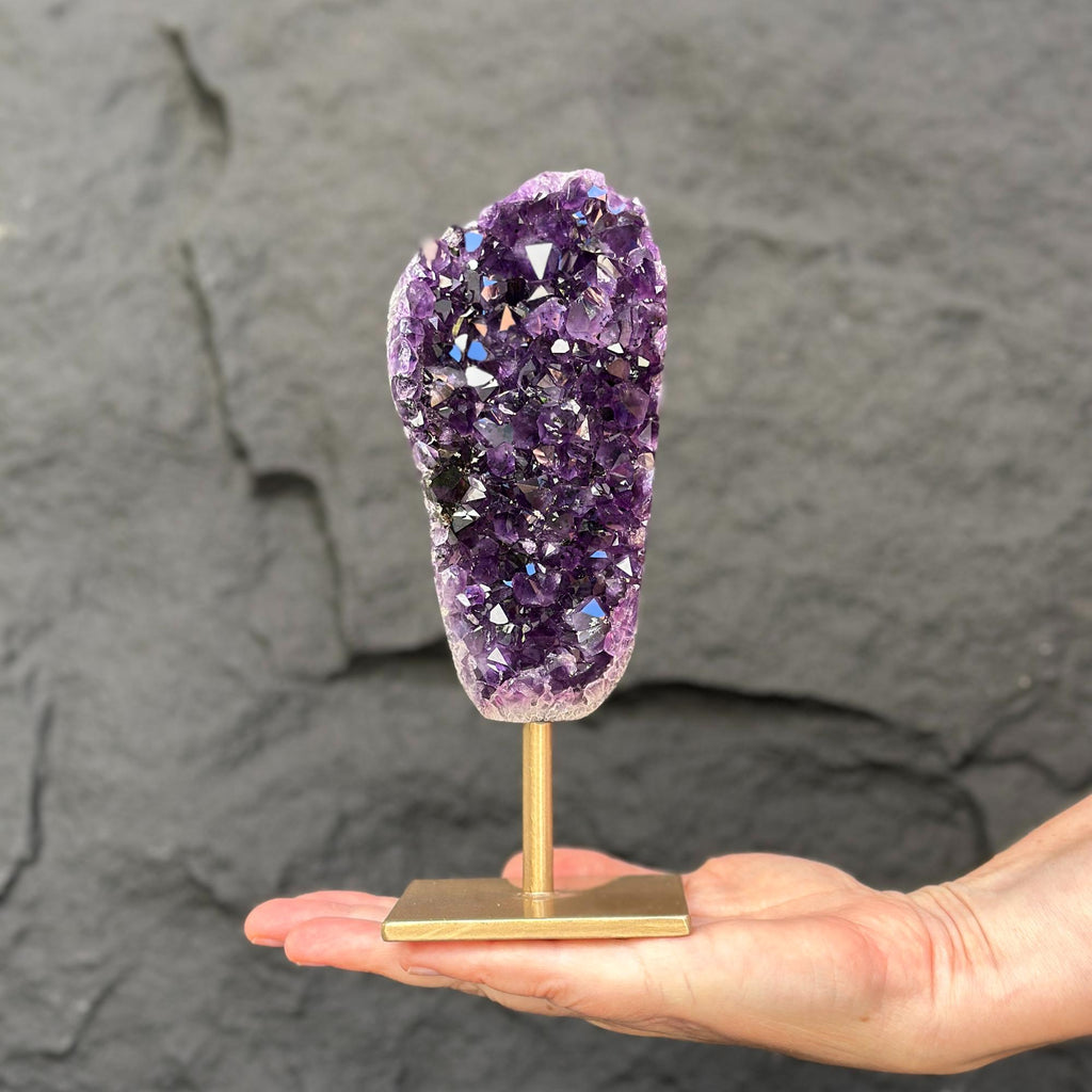 Natural Amethyst Galaxy Geode On Metal Stand | Stalactite Eye Display | Wiccan Center