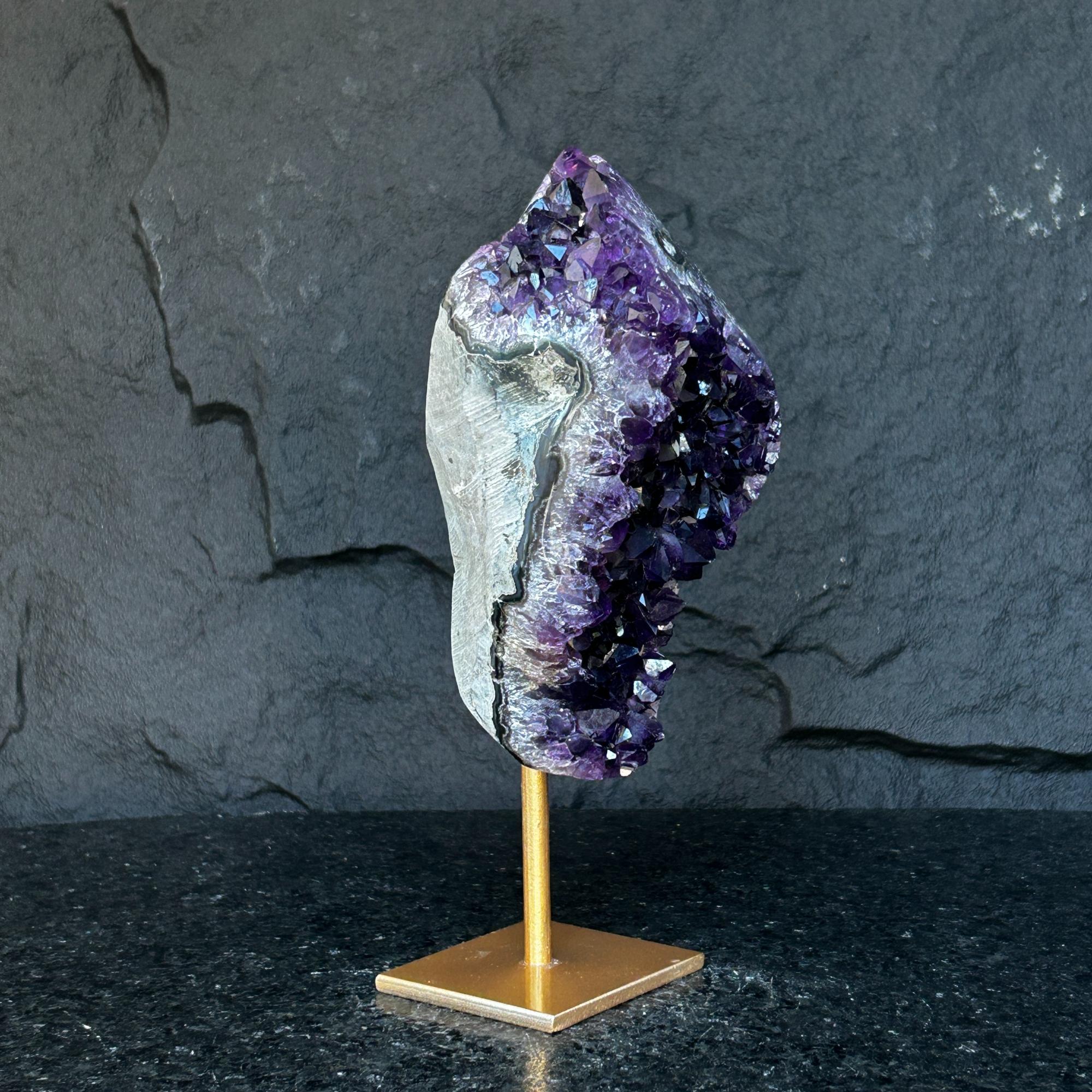 Natural Uruguayan Amethyst Cave on Metal Stand: Rare Home Decor | Amethyst Geodes | Wiccan Center