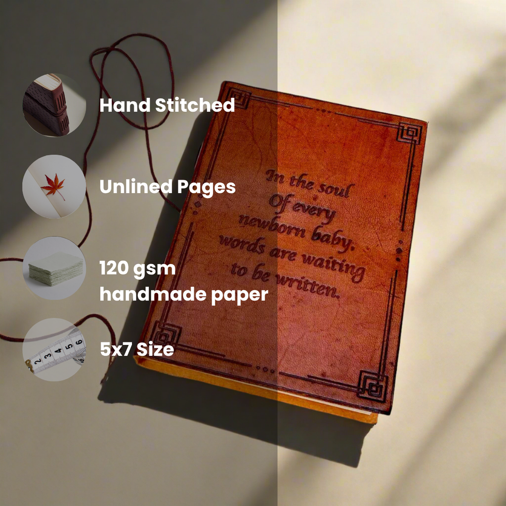 Newborn Baby Leather Journal - "Words Are Waiting To Be Written" Quote | Journal | Wiccan Center