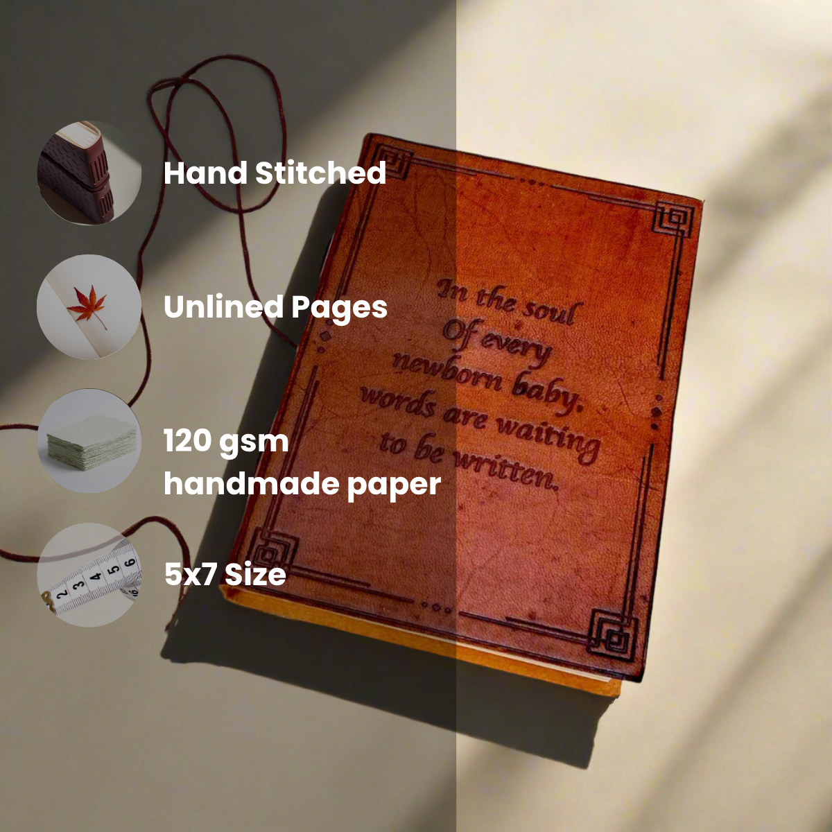 Newborn Baby Leather Journal - "Words Are Waiting To Be Written" Quote | Journal | Wiccan Center