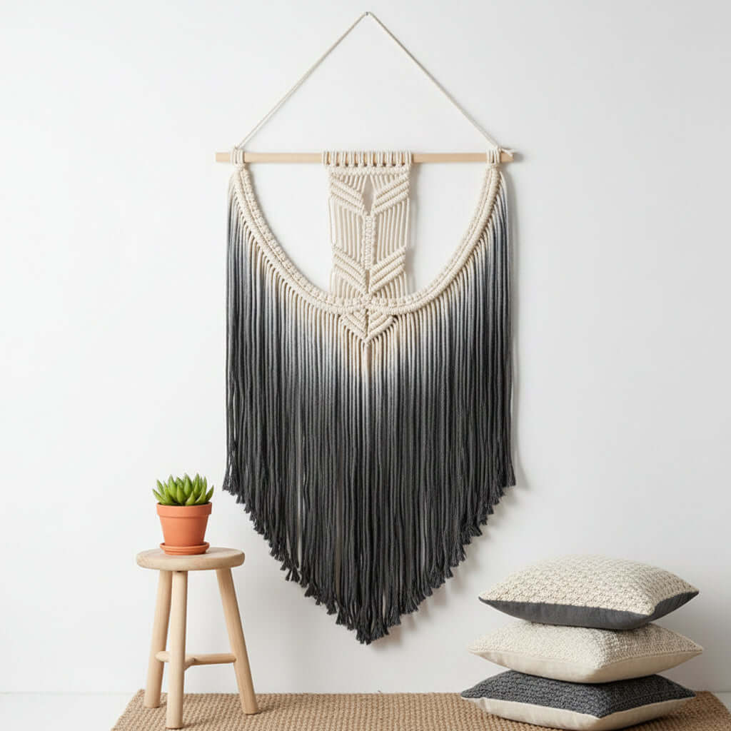 Nordic Boho Wall Hanging – Handmade Wooden Tapestry Decor