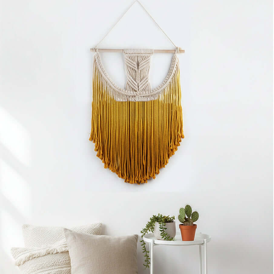 Nordic Boho Wall Hanging – Handmade Wooden Tapestry Decor