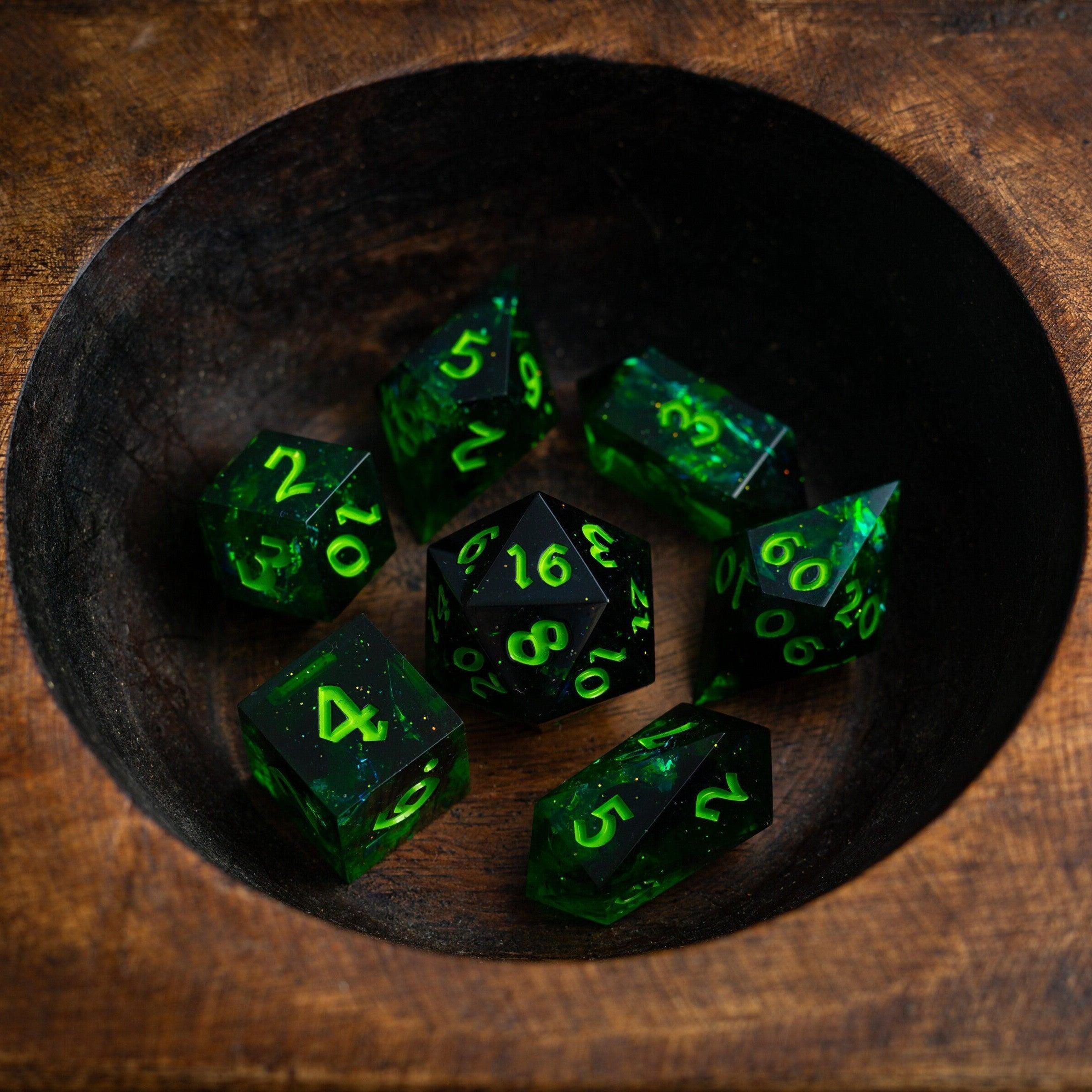 Nox Green Handmade Resin DND Dice Set | Resin Dice | Wiccan Center