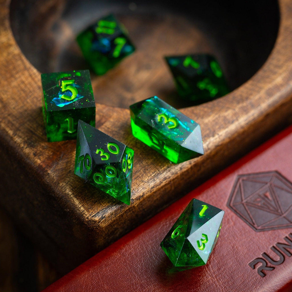 Nox Green Handmade Resin DND Dice Set | Resin Dice | Wiccan Center
