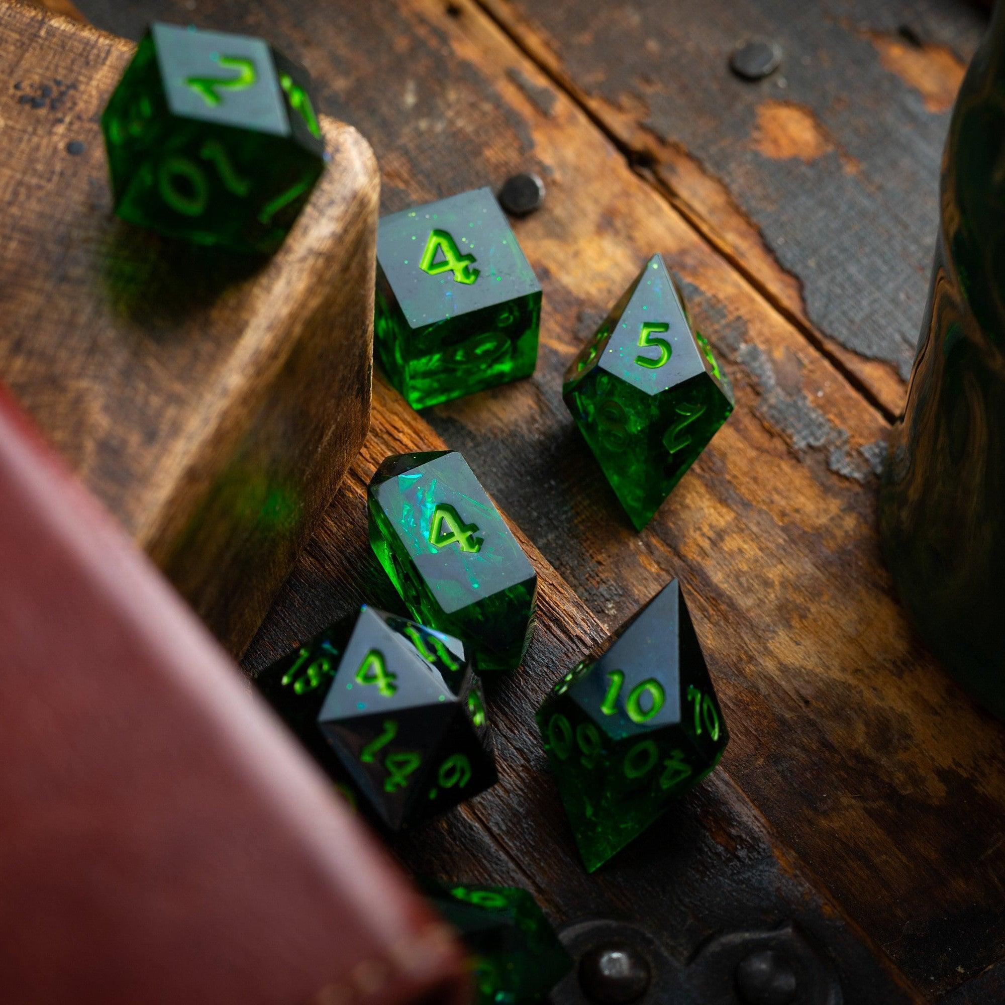 Nox Green Handmade Resin DND Dice Set | Resin Dice | Wiccan Center