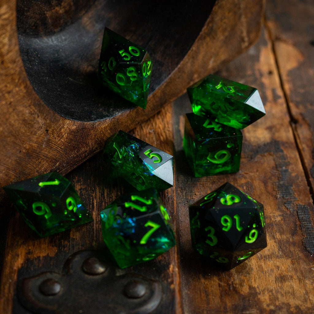 Nox Green Handmade Resin DND Dice Set | Resin Dice | Wiccan Center