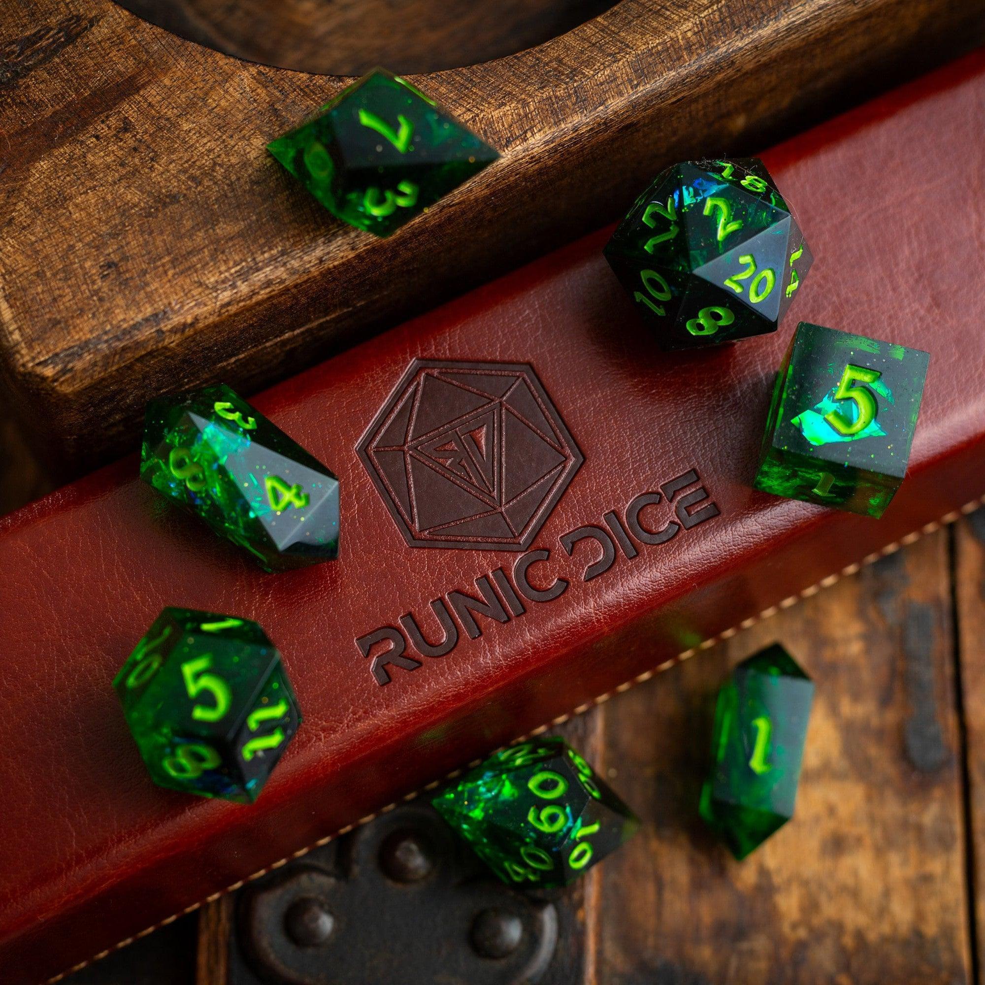 Nox Green Handmade Resin DND Dice Set | Resin Dice | Wiccan Center