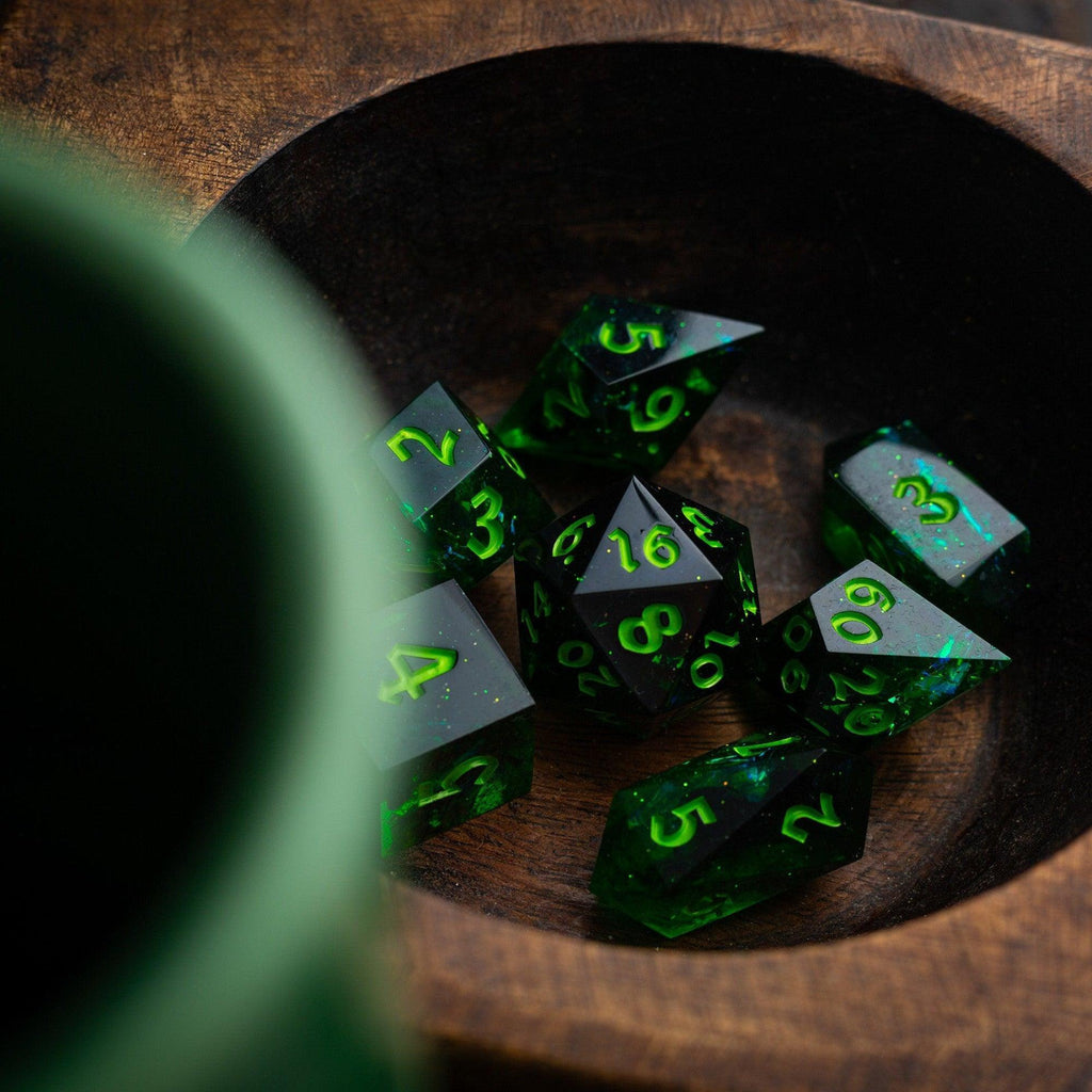 Nox Green Handmade Resin DND Dice Set | Resin Dice | Wiccan Center