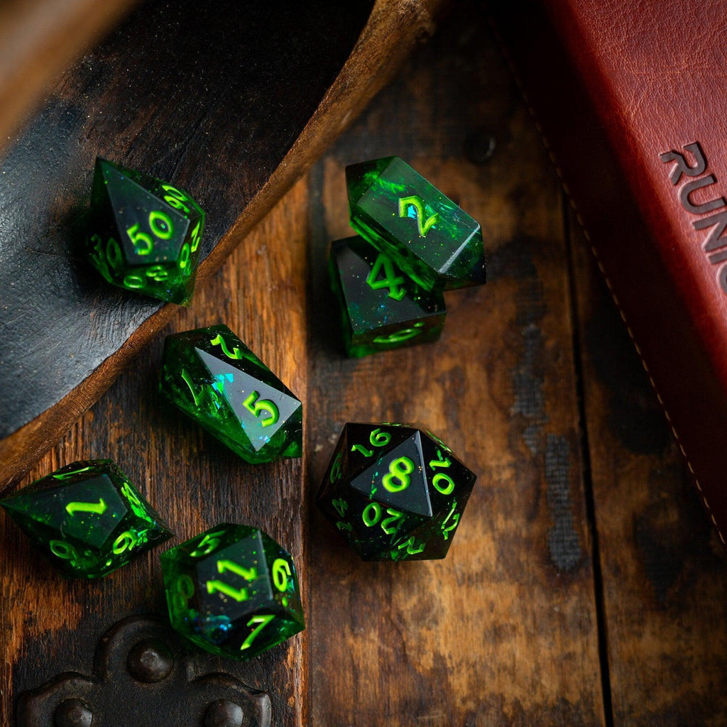 Nox Green Handmade Resin DND Dice Set | Resin Dice | Wiccan Center