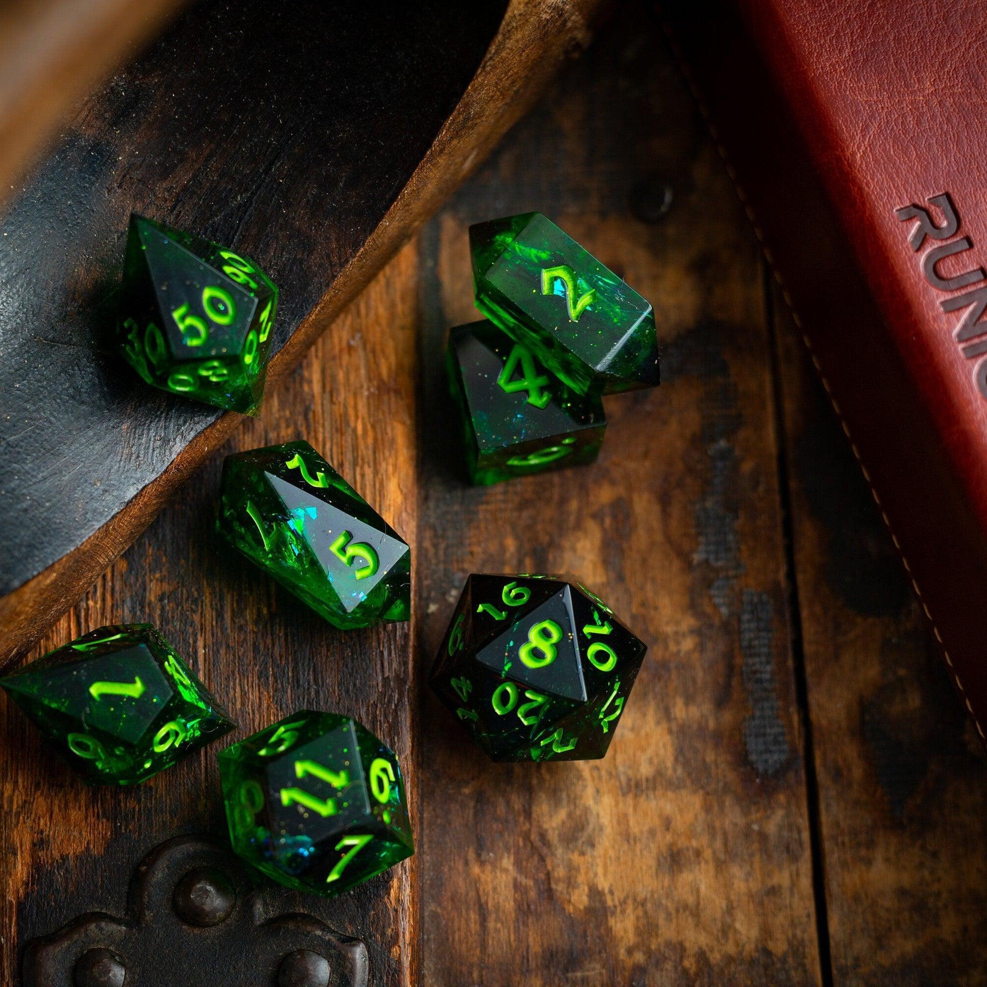 Nox Green Handmade Resin DND Dice Set | Resin Dice | Wiccan Center