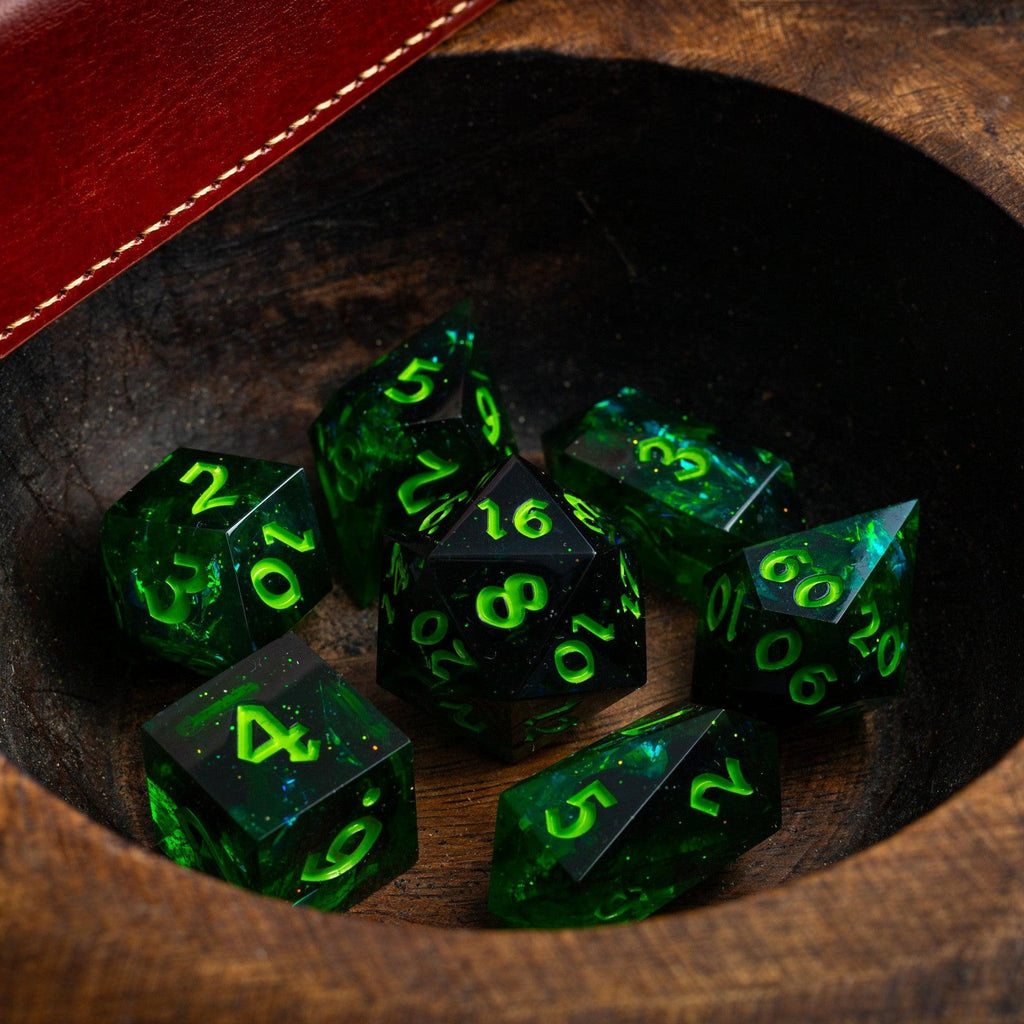 Nox Green Handmade Resin DND Dice Set | Resin Dice | Wiccan Center