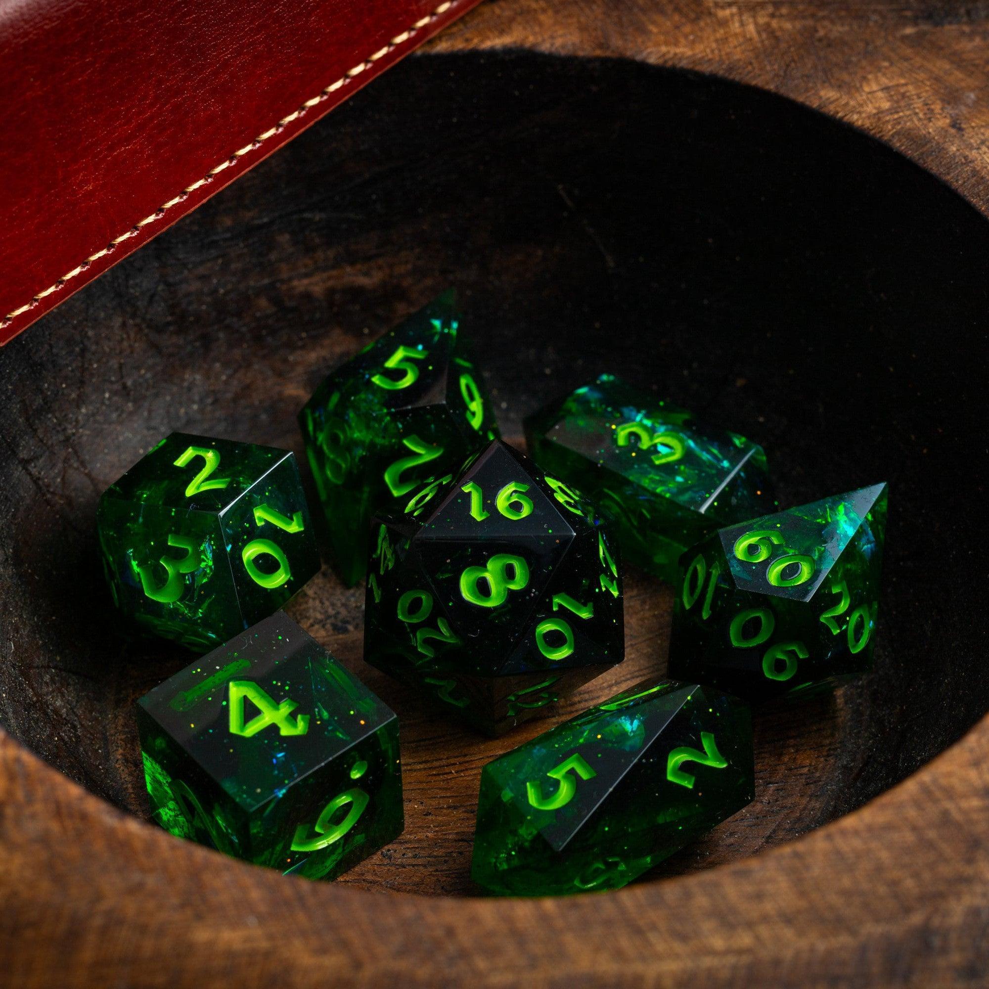 Nox Green Handmade Resin DND Dice Set | Resin Dice | Wiccan Center